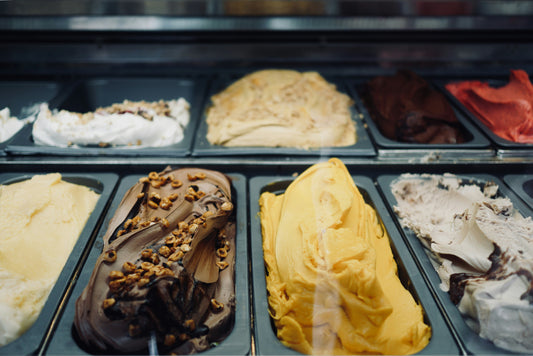 ice cream flavour display in ice cream shop