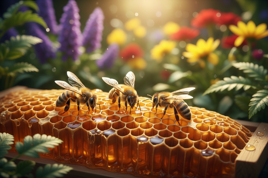 honey bees sitting on honeycomb