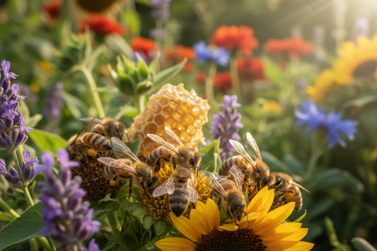 Honey bees on wildflowers