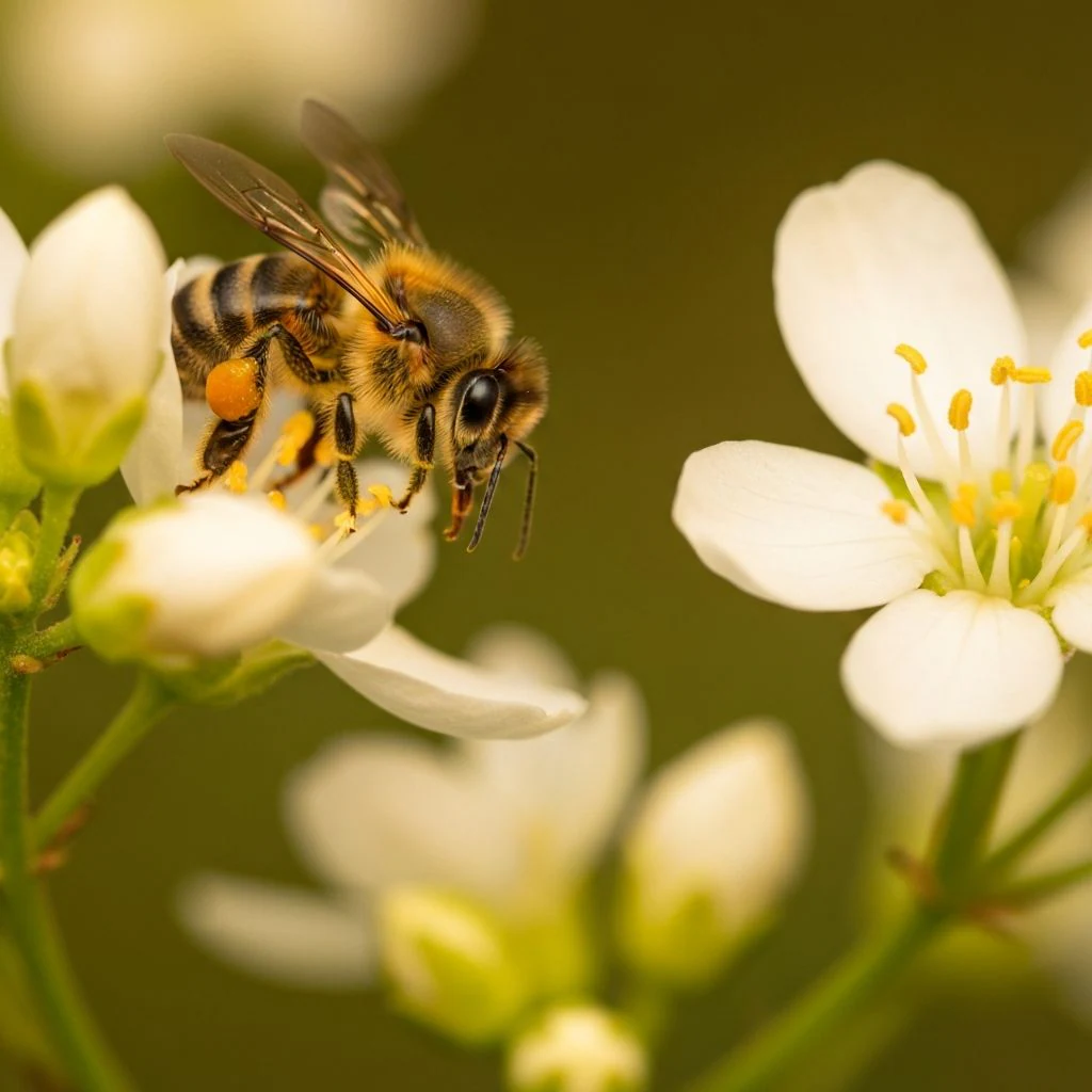 A bee gathering nectar from wildflowers